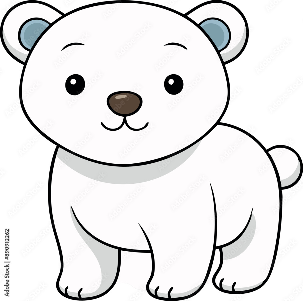 Cute and charming cartoon drawing of a polar bear with a happy expression on a clean white background Cute and charming cartoon drawing of a polar bear with a happy expression on a clean white background