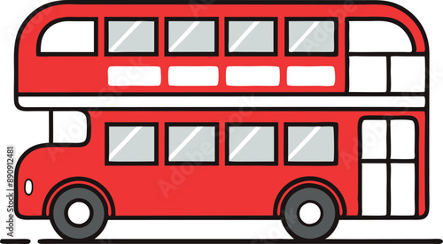 Simple illustration featuring a classic red double-decker bus, typically associated with public transportation in London.