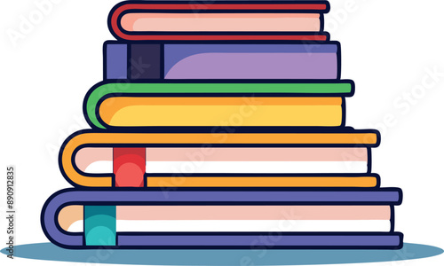 An illustration of a stack of colorful books, representing education and learning, isolated on a white background.