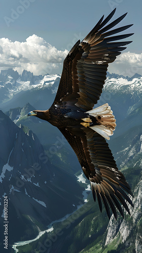 Majestic Eagle Soaring Over Pristine Wilderness - A Symbol of Independence and Freedom in Nature’s Vast Canvas photo