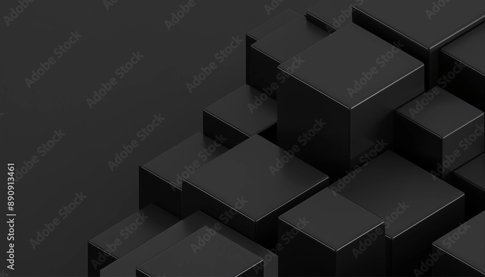Abstract 3D Black Geometric Blocks: Modern Rendered Background Design Abstract 3D Black Geometric Blocks: Modern Rendered Background Design