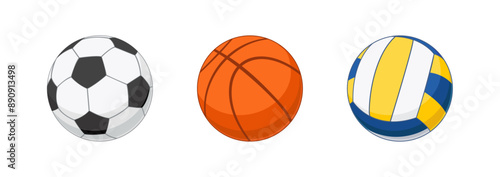 Ball for football, basketball, volleyball. Soccer ball. Isolated vector sports balls.