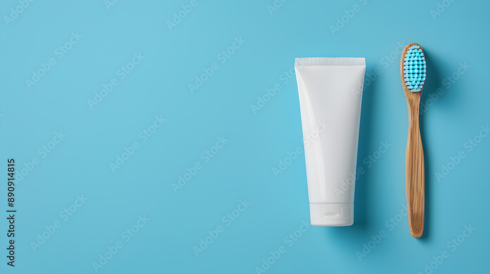 Minimalist Toothbrush and Toothpaste Set Against a Clean Blue Background Emphasizing Oral Hygiene Essentials Minimalist Toothbrush and Toothpaste Set Against a Clean Blue Background Emphasizing Oral Hygiene Essentials