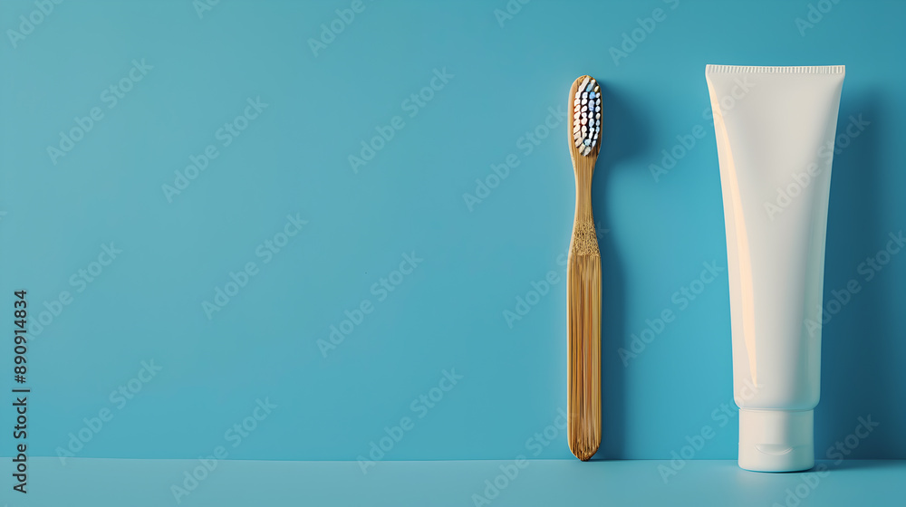 Minimalist Toothbrush and Toothpaste Set Against a Clean Blue Background Emphasizing Oral Hygiene Essentials Minimalist Toothbrush and Toothpaste Set Against a Clean Blue Background Emphasizing Oral Hygiene Essentials