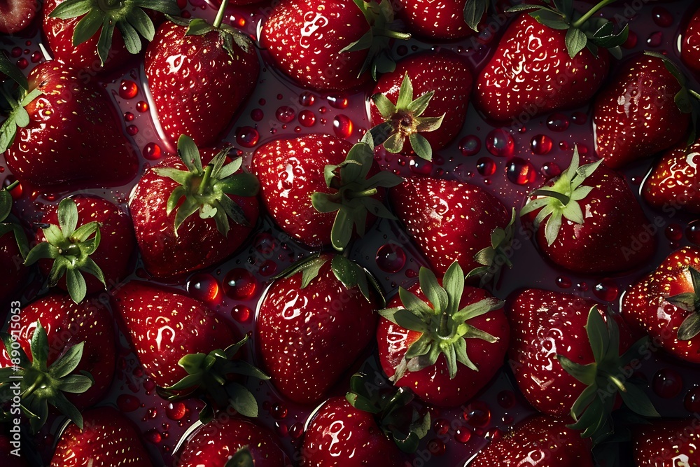 Red and Green Strawberries in a Pool of Juice Red and Green Strawberries in a Pool of Juice