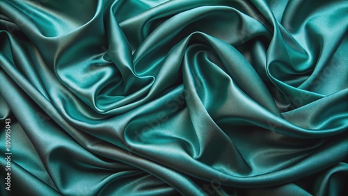 Dark teal green silk satin fabric with a shiny smooth texture, soft folds, and a luxurious appearance, providing a sophisticated background for design elements.