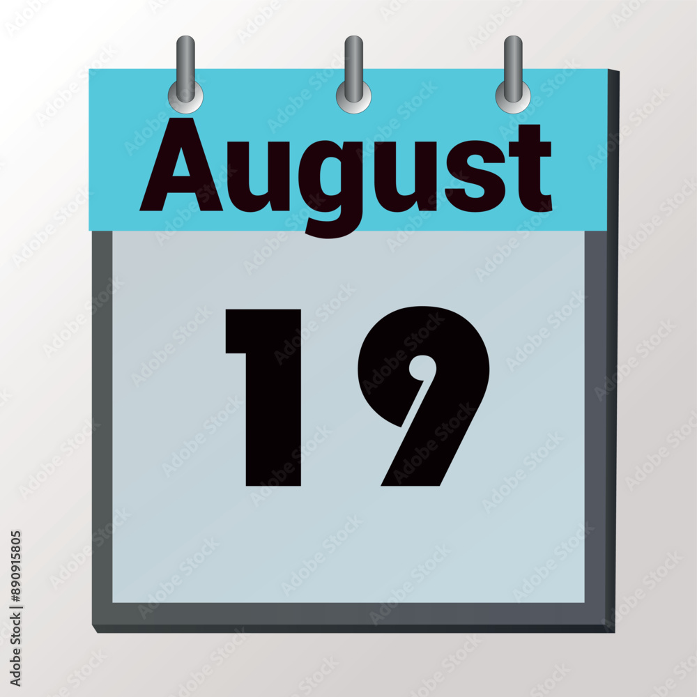vector calendar page with date August 19, light colors vector calendar page with date August 19, light colors