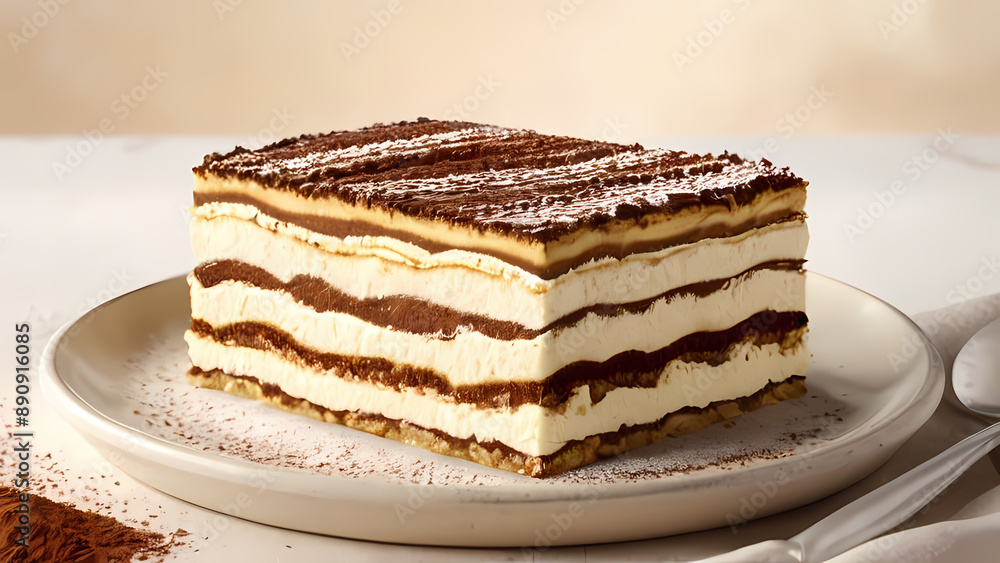 Produce a detailed, realistic illustration of tiramisu Produce a detailed, realistic illustration of tiramisu