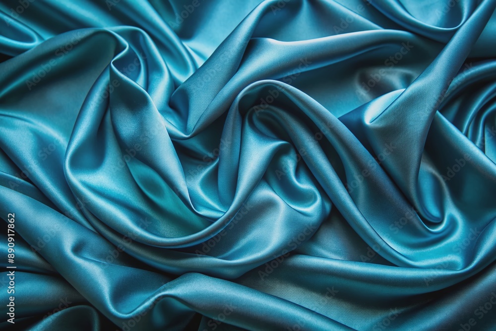Luxurious blue silk fabric with subtle sheen and delicate folds, textured with intricate woven patterns, creating a sophisticated and elegant background for still life or product photography. Luxurious blue silk fabric with subtle sheen and delicate folds, textured with intricate woven patterns, creating a sophisticated and elegant background for still life or product photography.