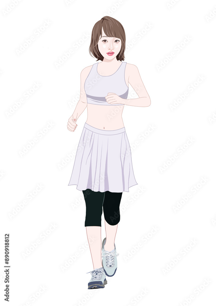 走るおしゃれな若い女性イラスト 走るおしゃれな若い女性イラスト