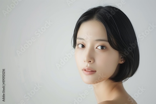 Close-up Portrait of a Young Woman with Short Black Hair