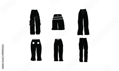 pants vector set in black and white, Pants silhouettes set