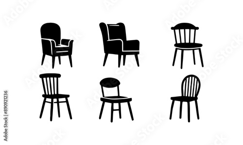 chairs silhouettes set in black and white , chairs vector set