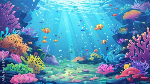 Fototapeta Naklejka Na Ścianę i Meble -  Underwater scene with colorful coral reef and swimming fish