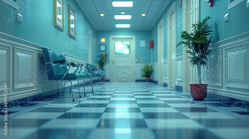 Empty Hallway with Checkerboard Floor