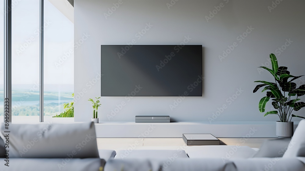 18. A sleek, minimalist wall-mounted TV screen 18. A sleek, minimalist wall-mounted TV screen