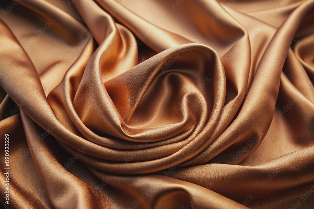 Luxurious soft brown silk fabric in a subtle sheen, featuring a delicate woven pattern, smooth texture, and gentle folds, inviting sensory exploration.