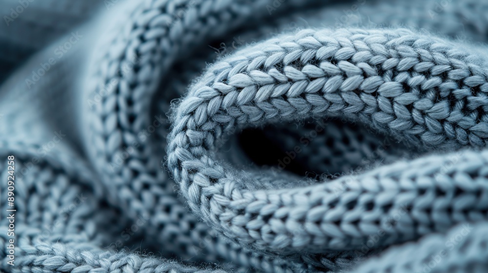 A highly detailed close-up shot of light blue knitted fabric, showcasing the intricate weaves and texture of the material, perfect for design and textile enthusiasts. A highly detailed close-up shot of light blue knitted fabric, showcasing the intricate weaves and texture of the material, perfect for design and textile enthusiasts.