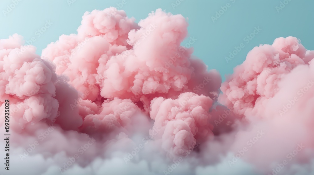 Fototapeta premium An idyllic image portraying lush and fluffy pink clouds set against a peaceful blue sky, capturing the beauty and softness of the clouds in a calm and serene ambiance.