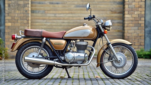 Classic motorcycle parked in front of brick wall