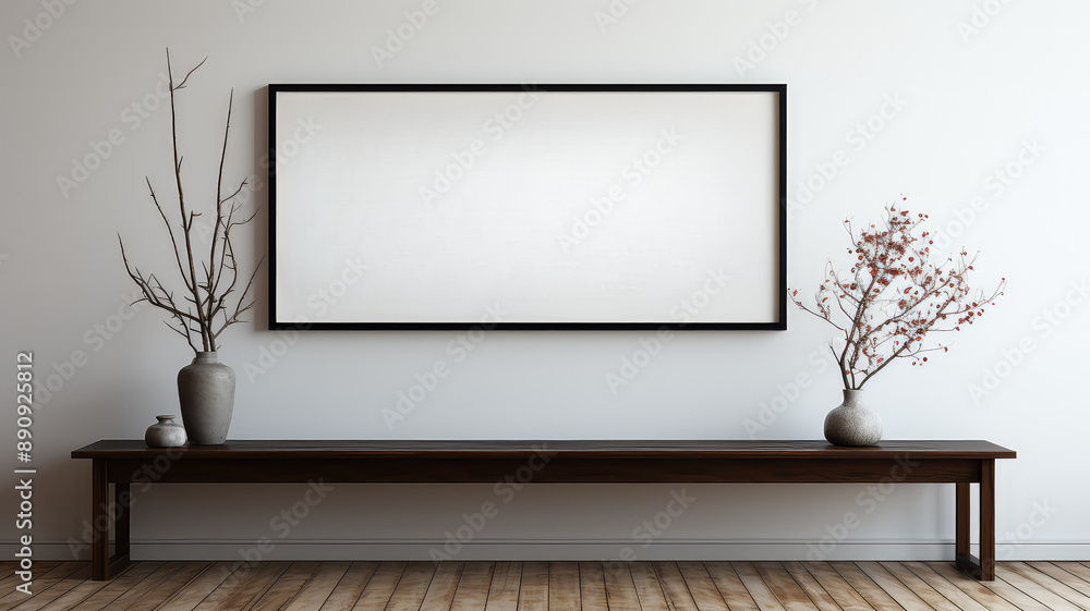 Interior of living room with empty frames mockup on the wall Interior of living room with empty frames mockup on the wall