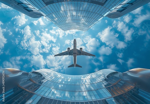 An airplane flying above a ...