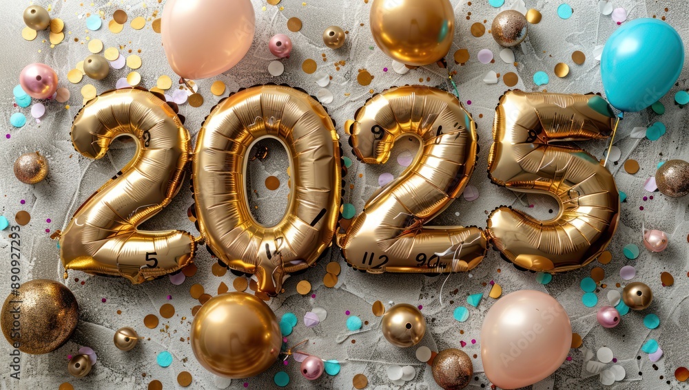 New Year's Eve Celebration with Balloons and Confetti New Year's Eve Celebration with Balloons and Confetti