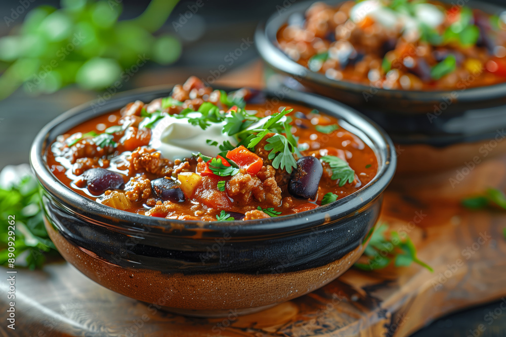 Aromatic Chili Con Carne With Fresh Cilantro and Creamy Topping Aromatic Chili Con Carne With Fresh Cilantro and Creamy Topping