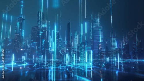 Cyberpunk Cityscape with Glowing Blue Lines