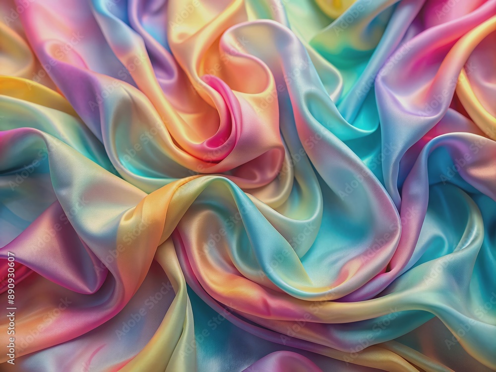 Soft focus abstract pastel silk fabric with vibrant and colorful wavy patterns, ideal for backgrounds, textures, or design elements in digital artwork and prints. Soft focus abstract pastel silk fabric with vibrant and colorful wavy patterns, ideal for backgrounds, textures, or design elements in digital artwork and prints.