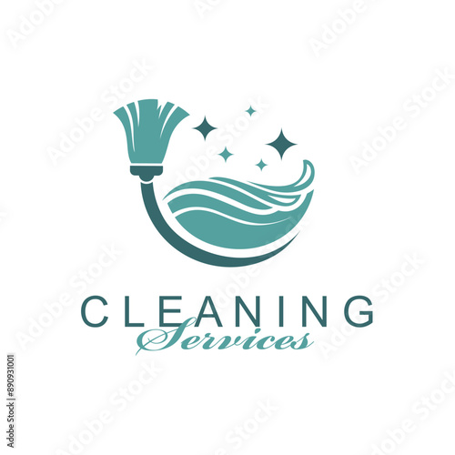 cleaning service design with broom and water splash isolated on white background