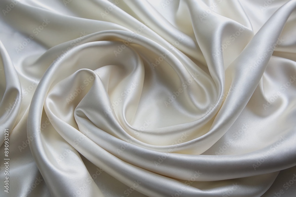 Luxurious pure white silk fabric with a smooth, lustrous finish, showcasing intricate woven threads, subtle sheen and a calming softness, inviting tactile exploration. Luxurious pure white silk fabric with a smooth, lustrous finish, showcasing intricate woven threads, subtle sheen and a calming softness, inviting tactile exploration.