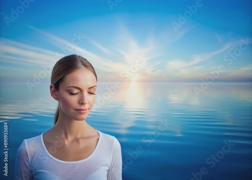 Serenity abounds in this calming portrait of a peaceful atmosphere with a gradient blue background evoking feelings of relaxation and tranquility.