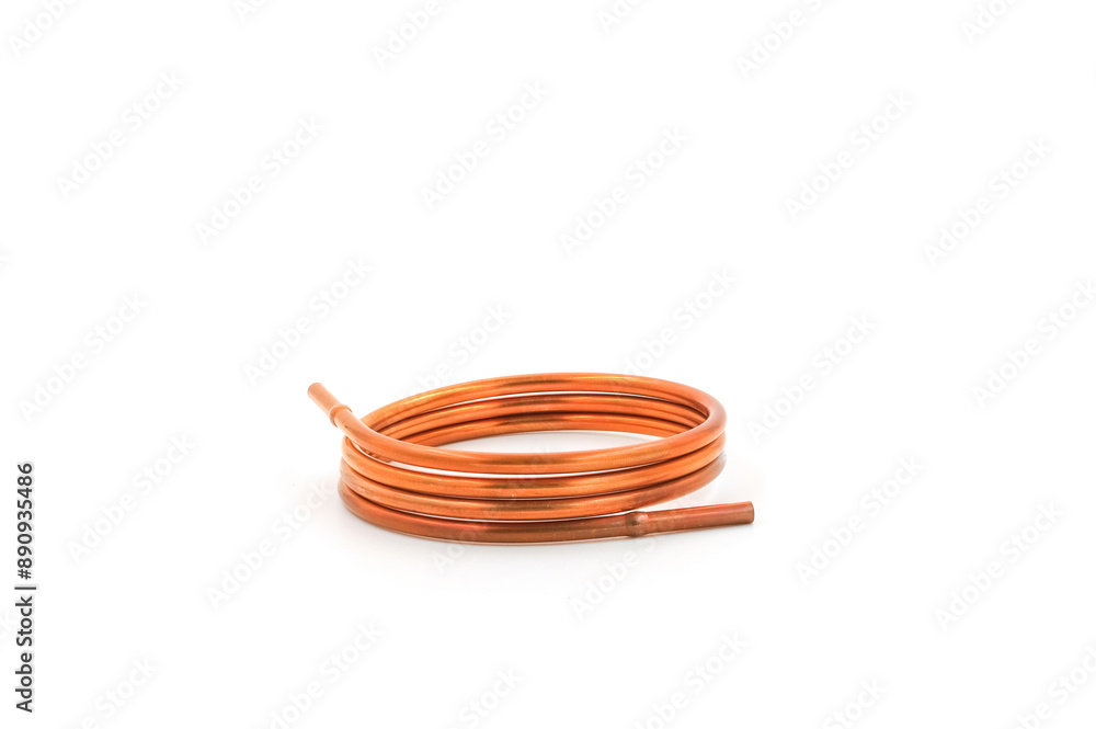Capillary Tube in Air conditioning on the white background Capillary Tube in Air conditioning on the white background