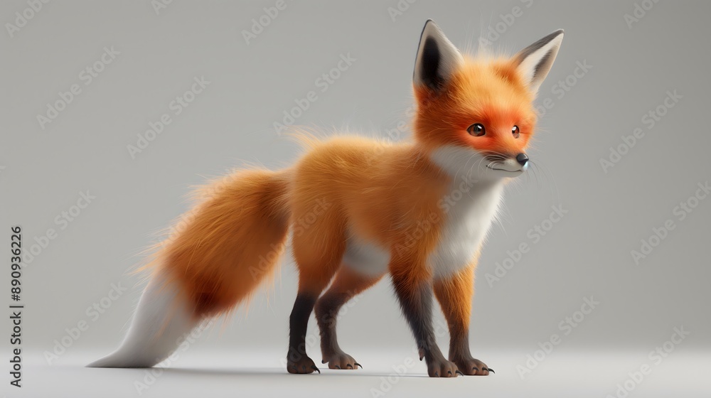 Obraz premium 7. A whimsical 3D fox cub with a bushy tail