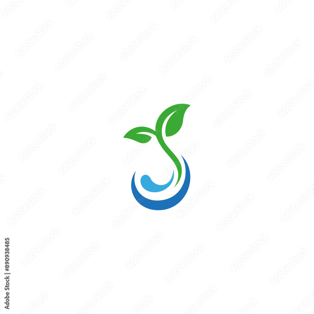 Natural plant logo with water elements in flat design style Natural plant logo with water elements in flat design style
