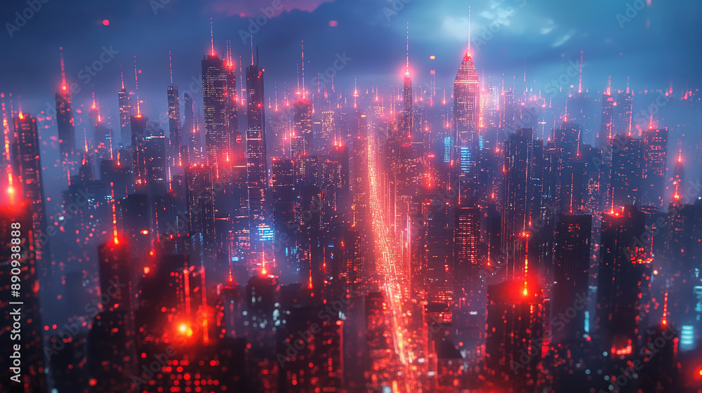 Fototapeta premium digital cities with skyscrapers and sci-fi landscapes