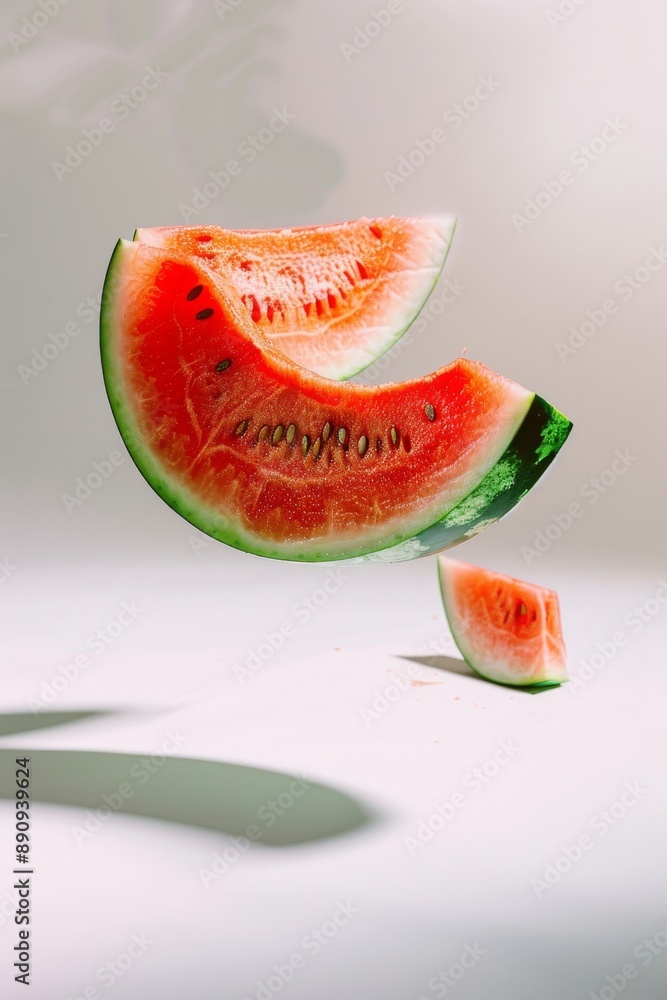 Seedless Watermelon levitating on a white background Seedless Watermelon levitating on a white background