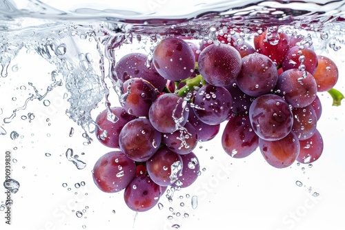 Thompson Seedless Grape falling into the water with a splash on a white background