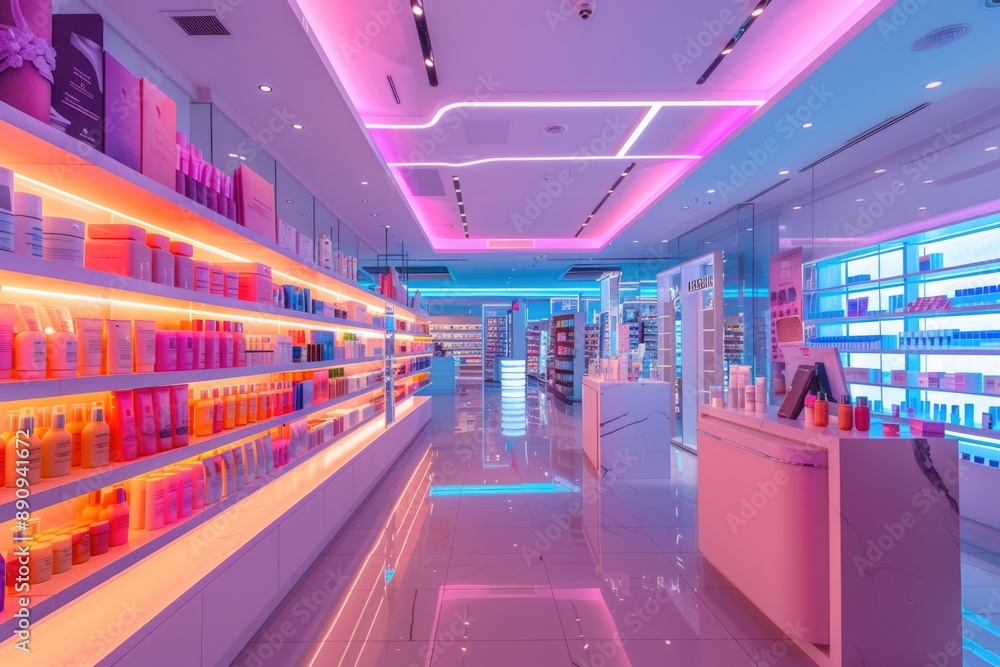 A store filled with various cosmetic products on shelves A store filled with various cosmetic products on shelves
