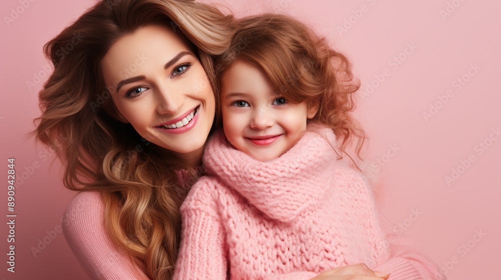 Mother and Daughter in Pink Knitwear Mother and Daughter in Pink Knitwear