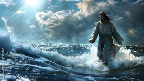 Jesus Christ walking on the waters of the sea