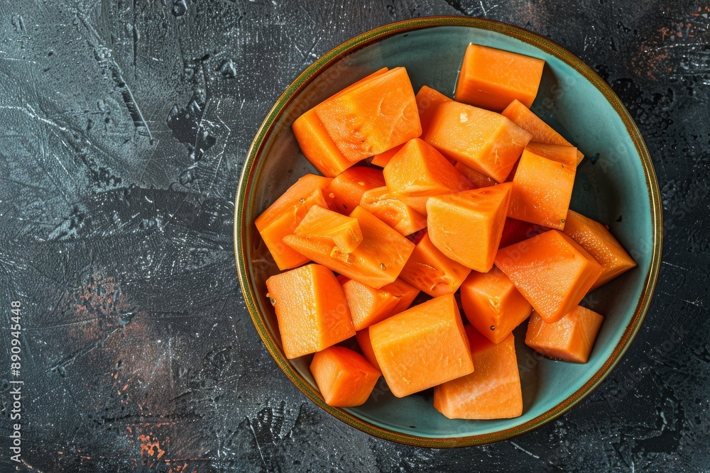 Tainung Papaya in a bowl, Top View Tainung Papaya in a bowl, Top View