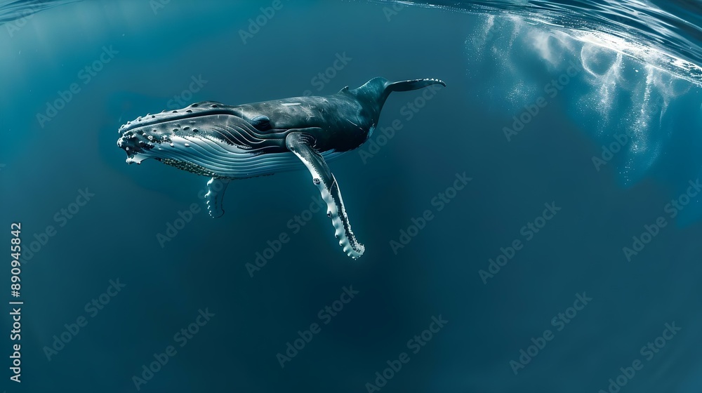 Obraz premium Baby Humpback Whale playing near the surface