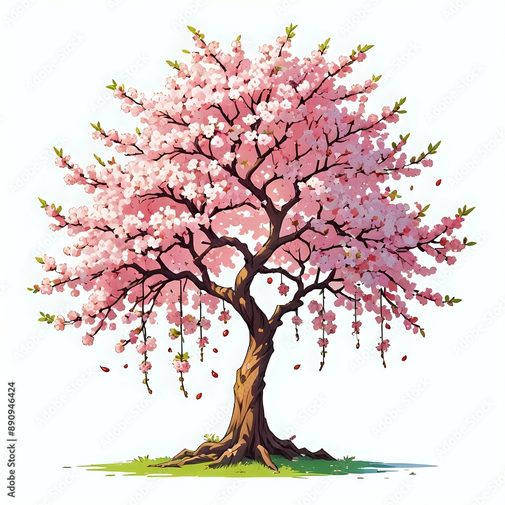 Obraz premium Cherry blossom tree isolated on white backdrop