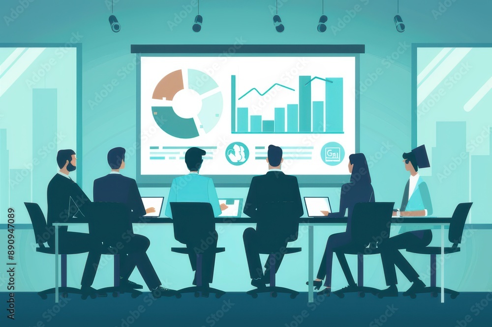 A business meeting room with a projector displaying a presentation A business meeting room with a projector displaying a presentation