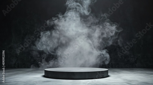 Dark Smoke Podium Atmospheric Stage with Abstract Texture and Smoky Dust