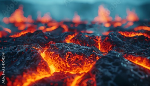 Volcanic Eruption Podium Fiery Magma Display Amidst Rock and Lava Background photo