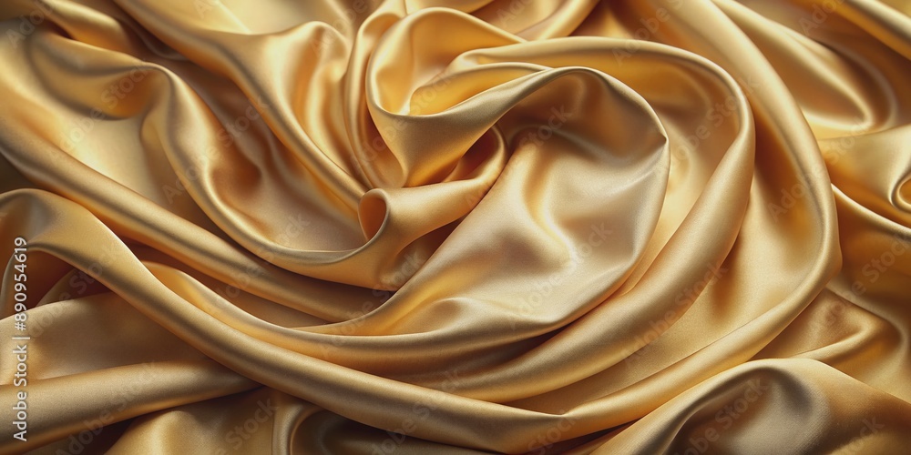 Elegant wavy silk fabric draped artfully, showcasing its lustrous sheen and soft, flowing texture, illuminated by gentle, warm light to accentuate its luxurious appeal. Elegant wavy silk fabric draped artfully, showcasing its lustrous sheen and soft, flowing texture, illuminated by gentle, warm light to accentuate its luxurious appeal.