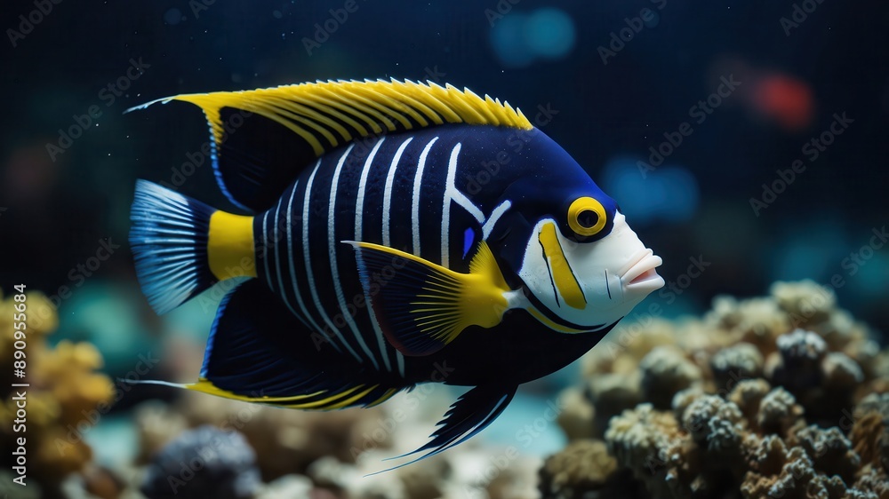 Obraz premium close-up of a Emperor Angelfish, cinematic, deep sea background